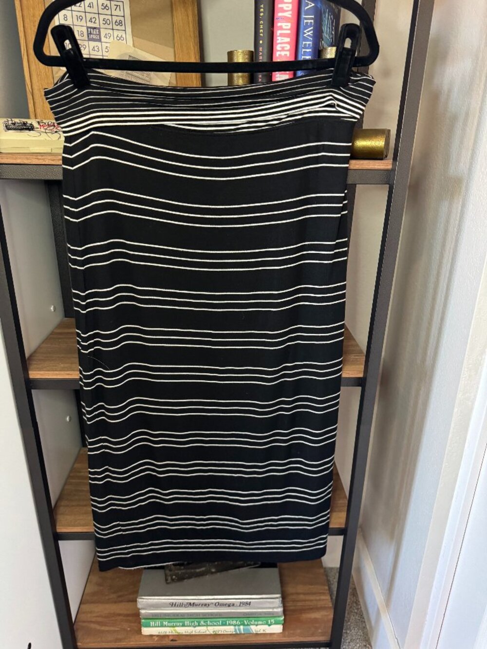 Max Studio Black & Cream Striped Lined Knit Maxi Skirt w/Fold-over Waist - Size